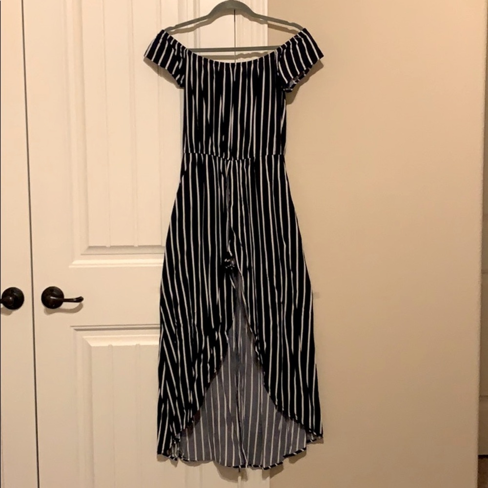 Off the shoulder high low dress with front slit